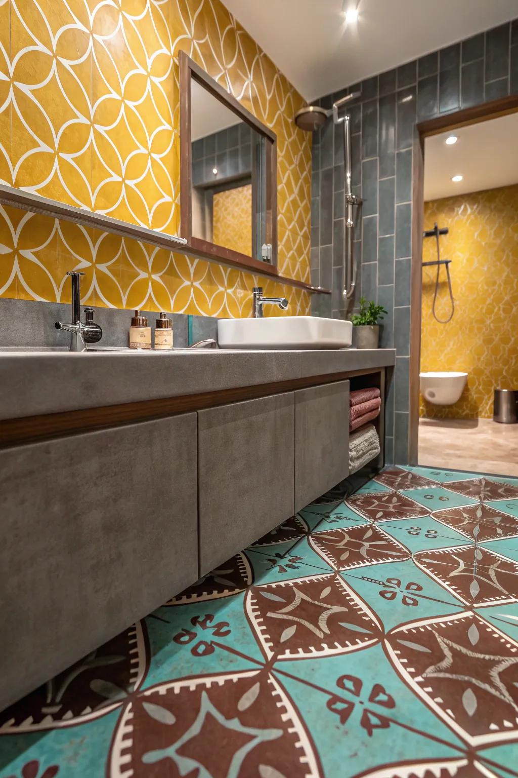 Add understated elegance with subtle patterns in your bathroom decor.