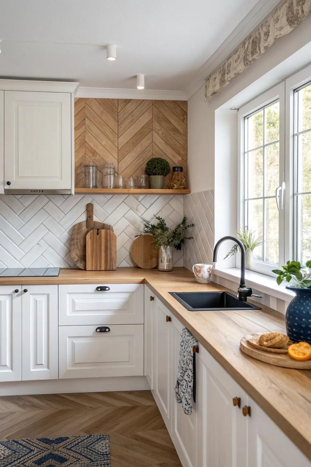 Bring personality into your kitchen with a stunning feature wall.