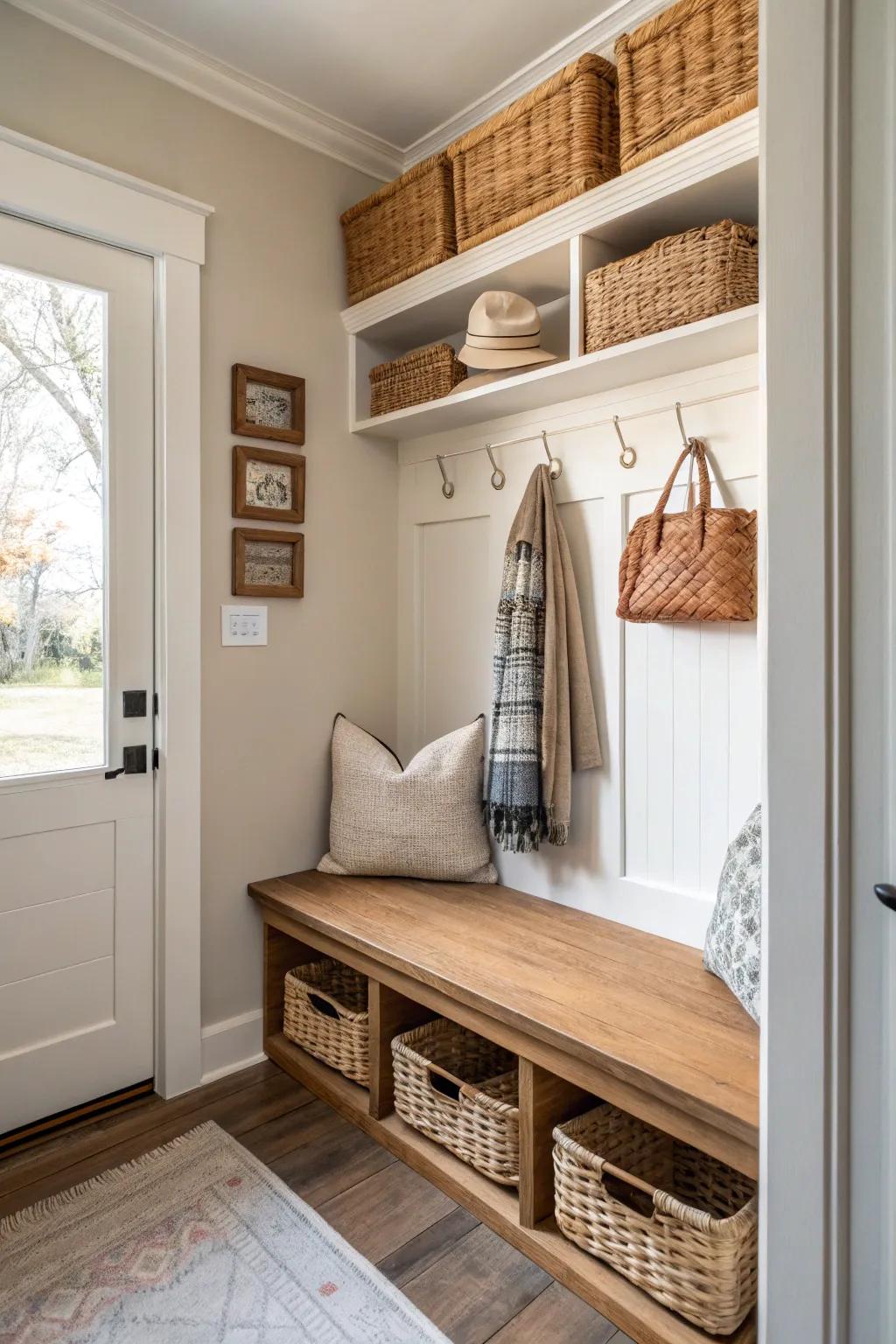 Turn your entryway closet into a functional mudroom with minimal effort for maximum impact.