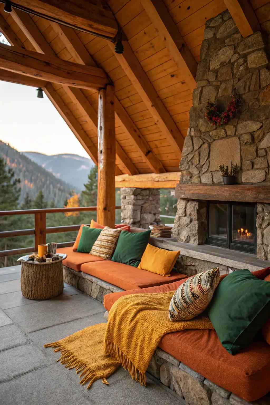 Earthy tones create a serene and inviting ambiance, echoing nature's palette. 🌿 #ColorInspiration #CabinStyle #WarmInteriors