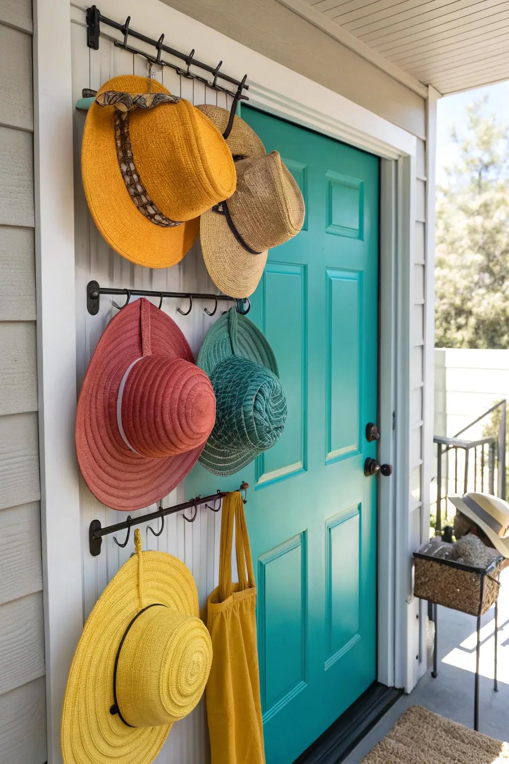 Put your hats on display with a door-mounted hanger that doubles as decor.