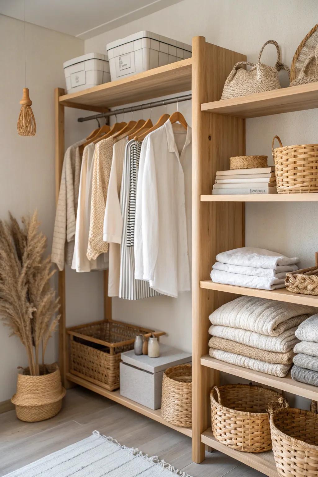 Effortless style and function come together with organized shelves and racks, making your closet a joy to use.