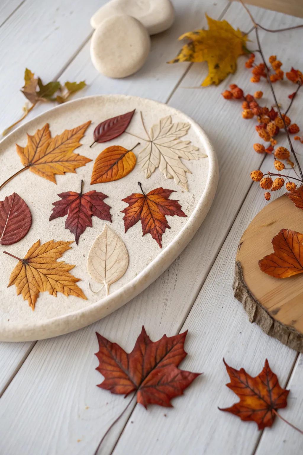 Preserve the delicate beauty of fall leaves with stunning clay impressions.