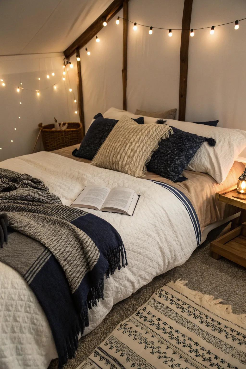 Sink into a world of comfort with layered bedding that adds depth and style to your chill room.