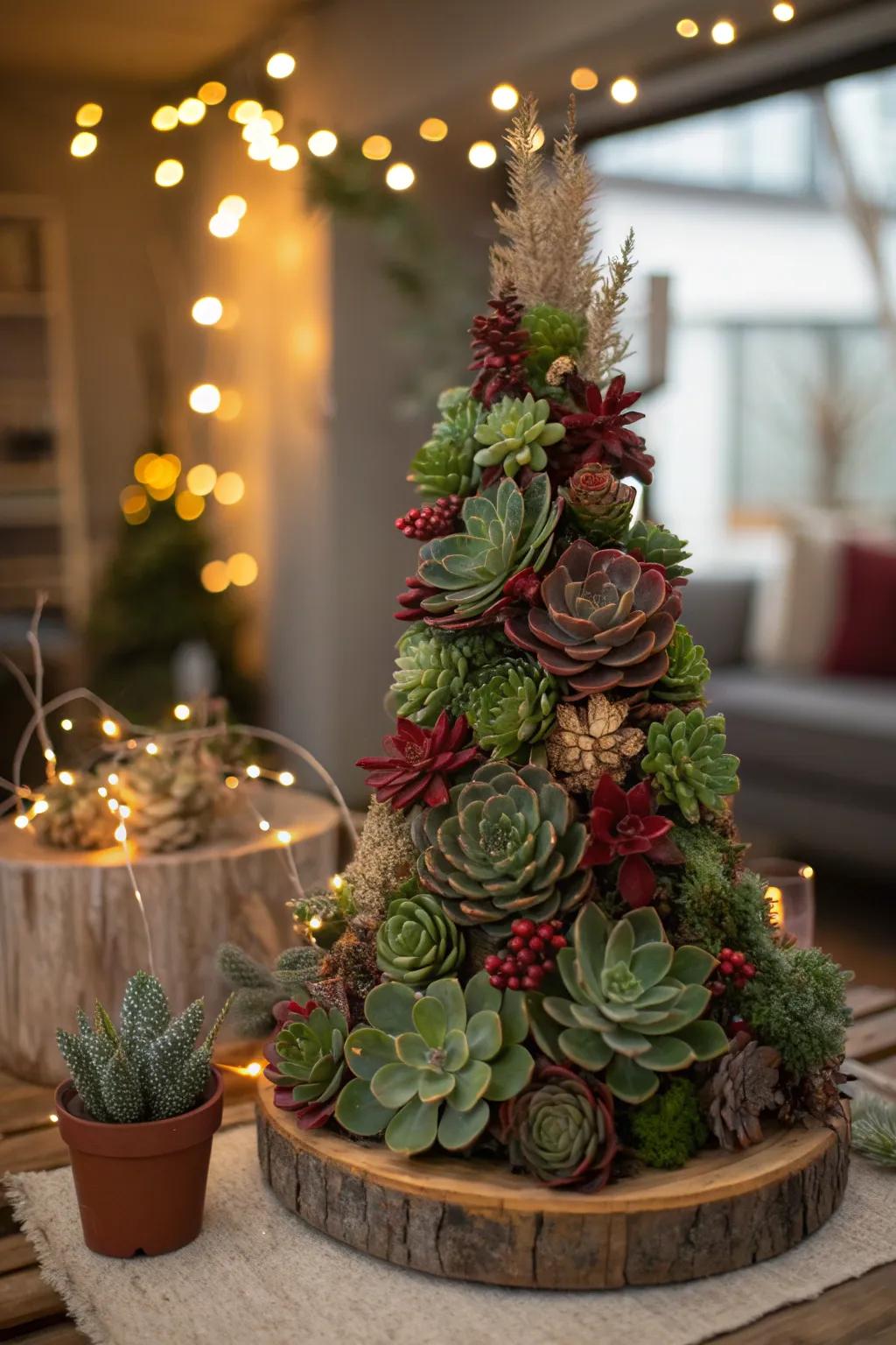 Reimagine the classic Christmas tree with a vibrant succulent twist that's sure to impress your holiday guests.