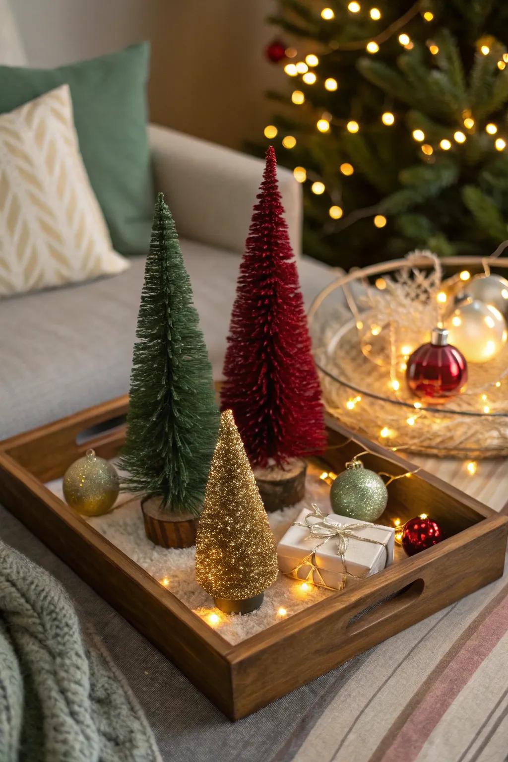 Create a winter wonderland with miniature Christmas trees that add charm and elegance. #ChristmasDecor #FestiveVibes 🎄
