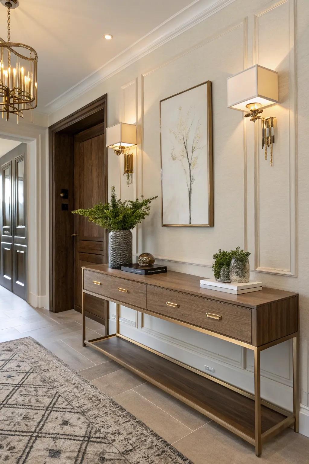 A floating console adds elegance and functionality to your entryway, creating a seamless look.