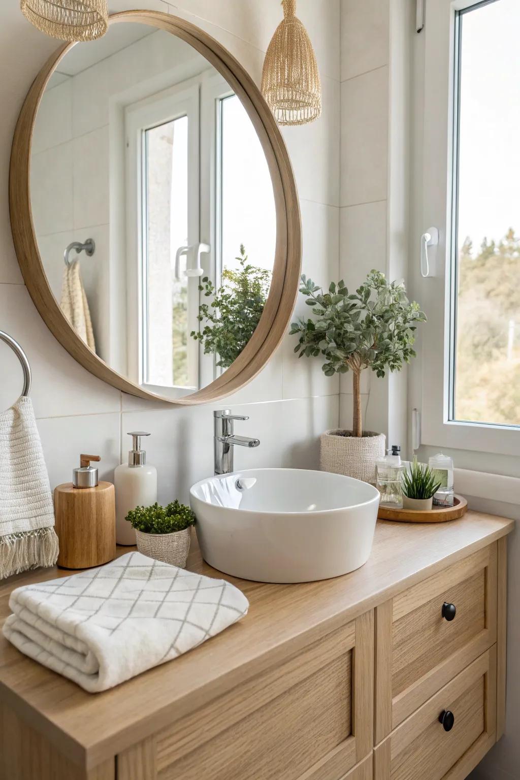 Wrap-around mirrors for a corner sink create a seamless, elegant look. #BathroomInspo #MirrorDesign