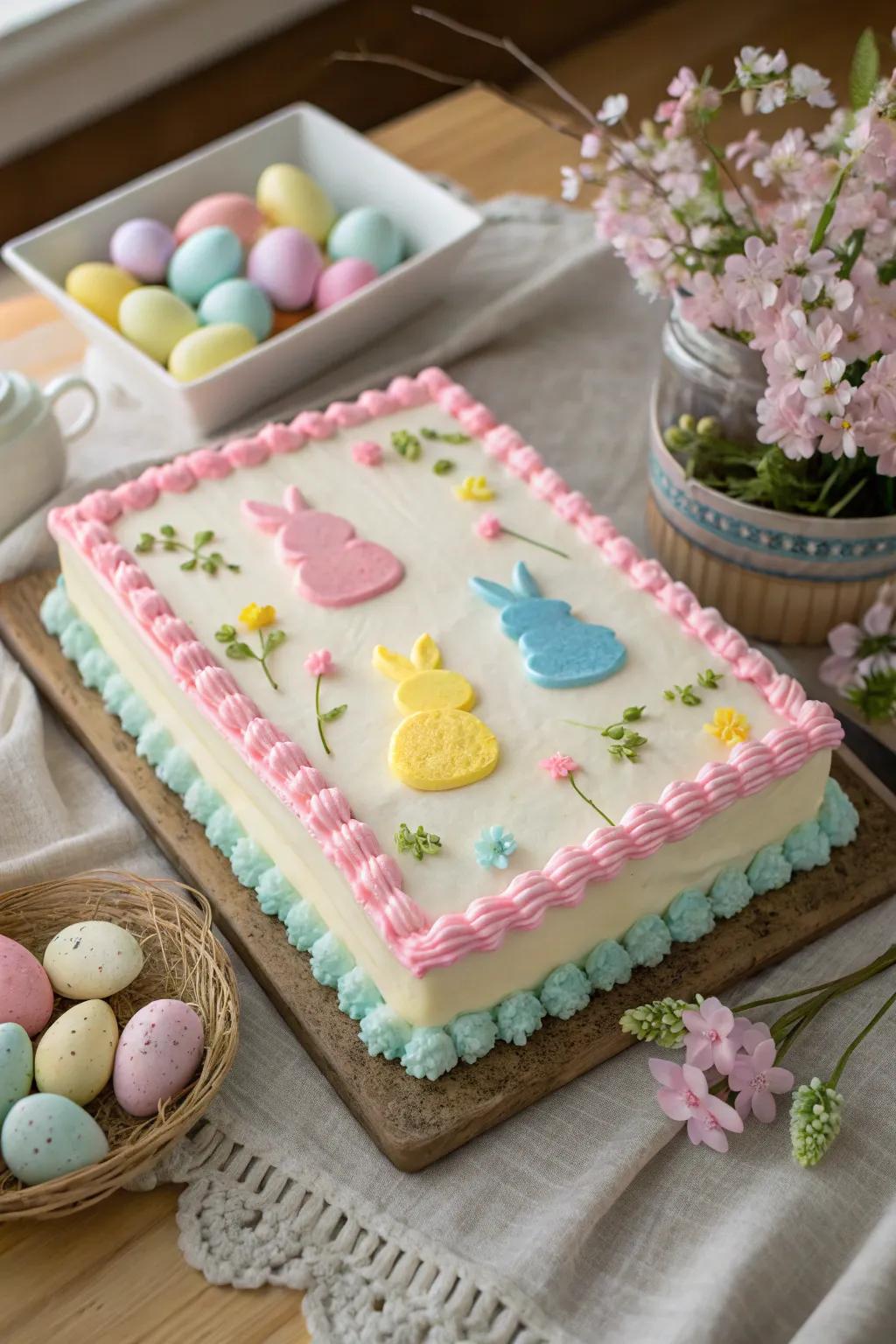A dreamy pastel bunny cake that captures the essence of spring's gentle hues.