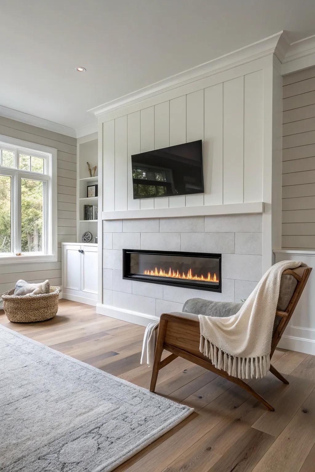 Simplicity meets elegance with a minimalist fireplace wall design.