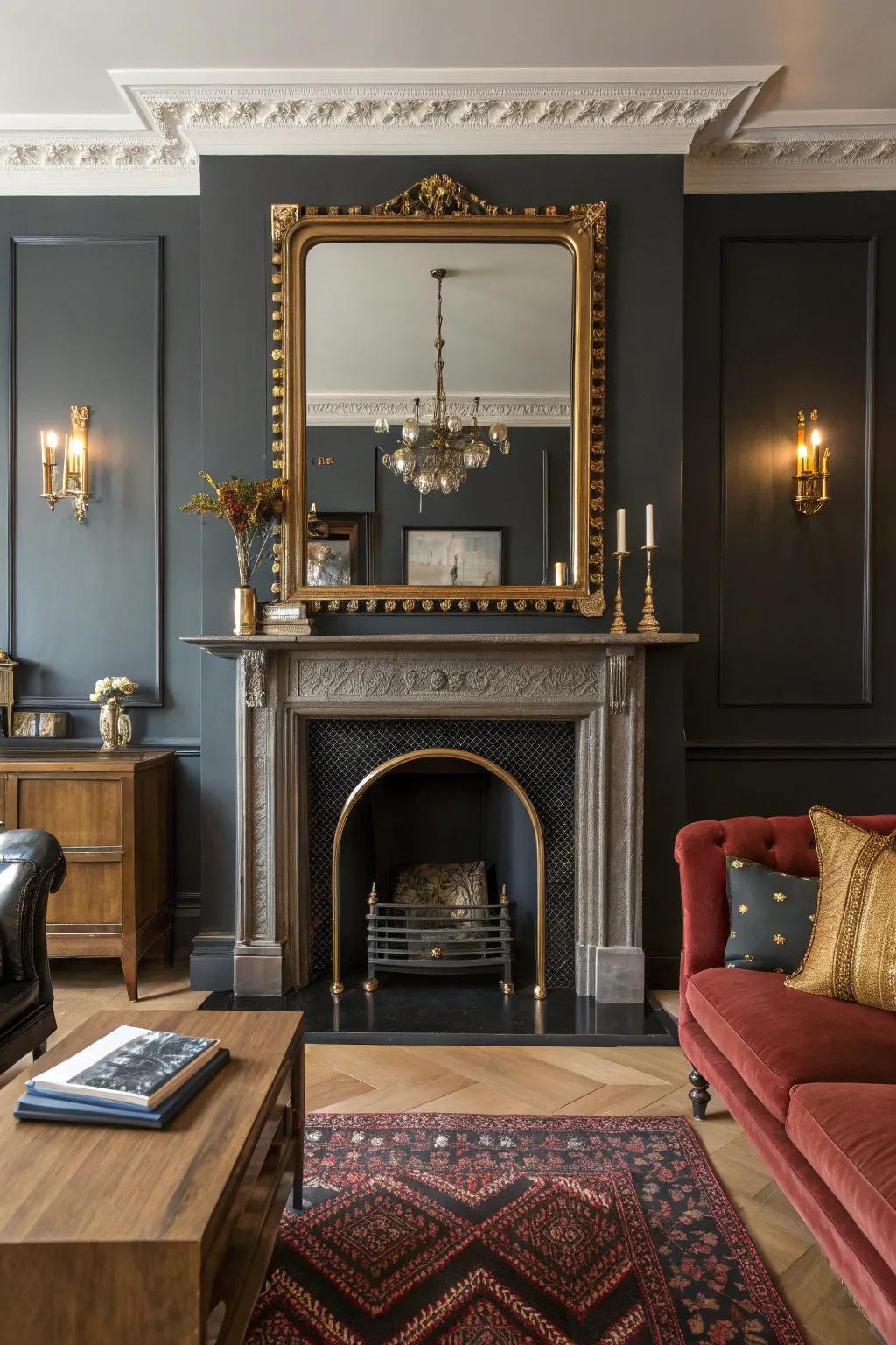 Make a bold statement with an oversized mirror that brings drama and elegance to your living room. #LivingRoomGoals #InteriorDesign