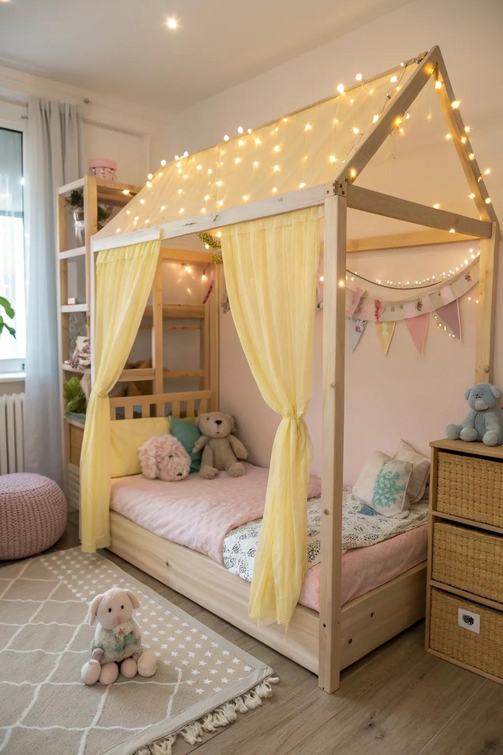A painted canopy turns a simple kura bed into a whimsical retreat!
