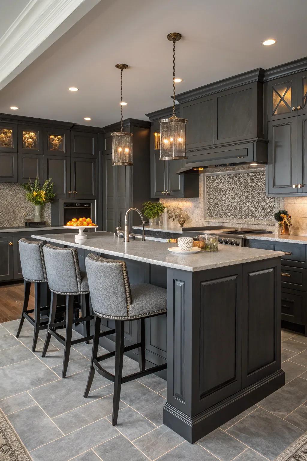 Dive into the depths of sophistication with a kitchen that embraces deep gray and charcoal tones.