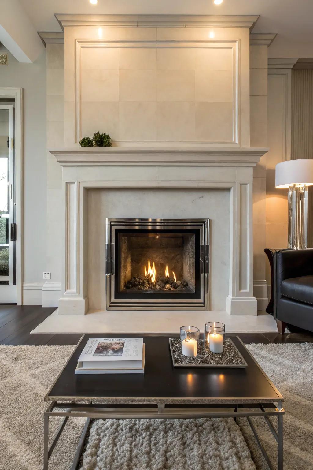 Achieve ultimate elegance with a minimalist fireplace hearth that exudes modern sophistication.