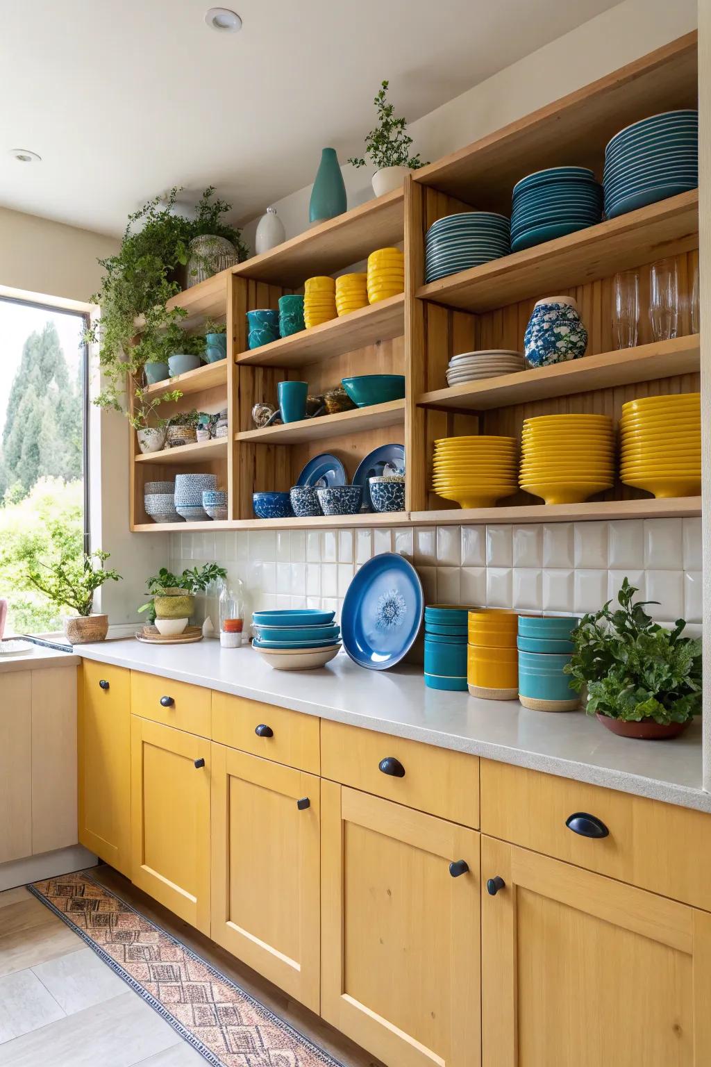 Effortlessly stylish: Open shelves make your everyday dishware the star of the kitchen.
