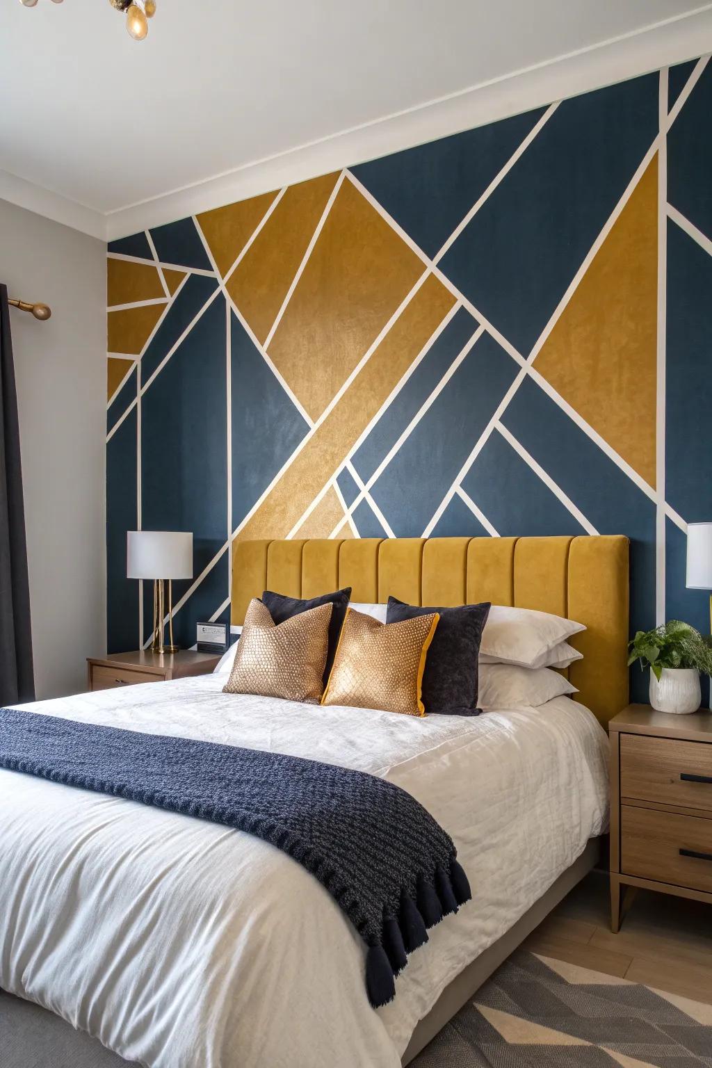 Bold geometric patterns bring a splash of modernity to your bedroom walls.