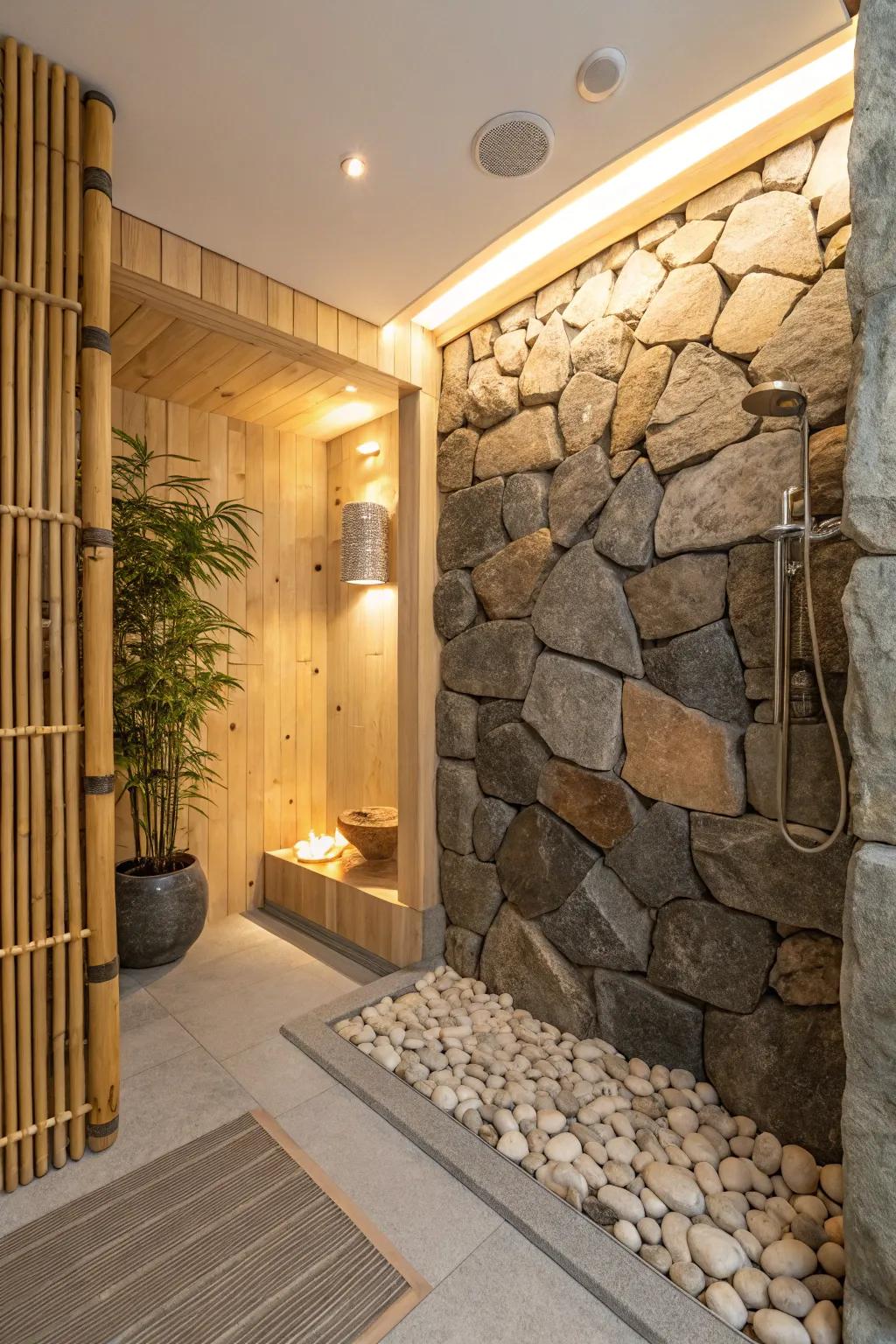Natural stone walls bring warmth and elegance to any shower space.