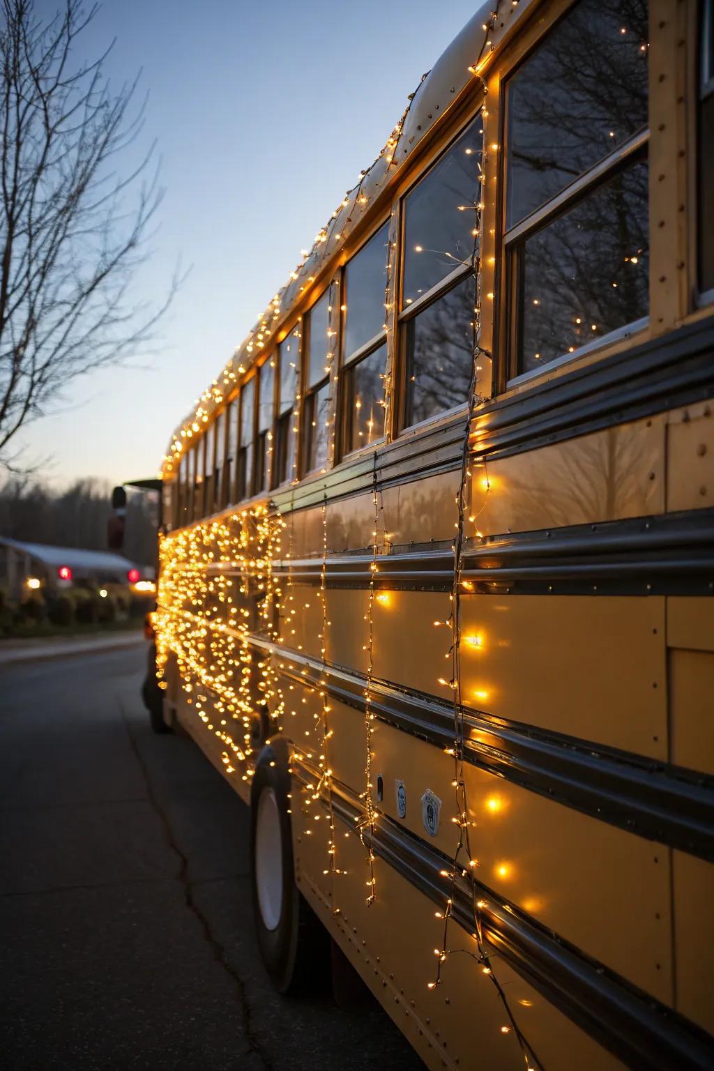 Light up the night with enchanting string lights for a magical bus exterior.
