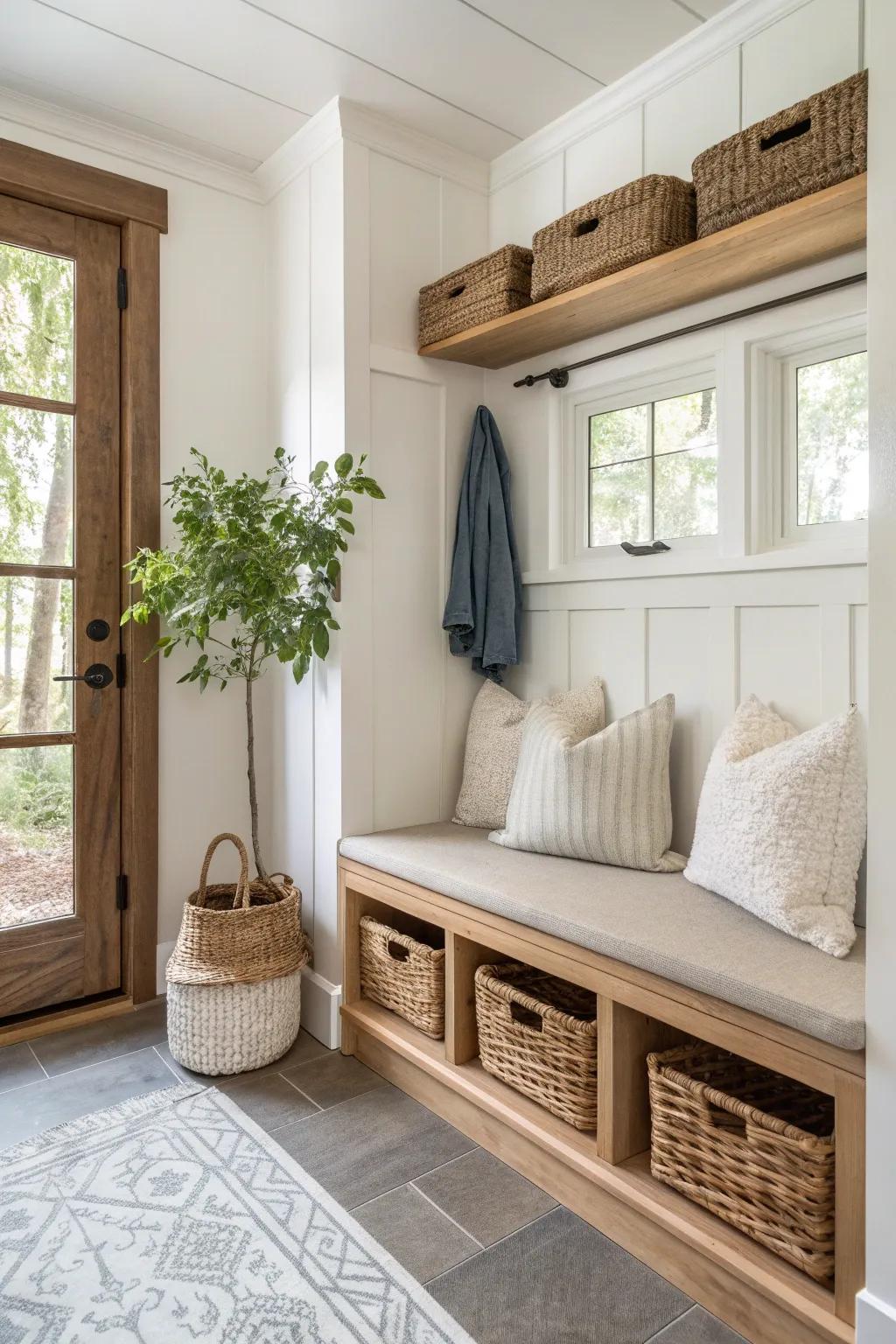 Built-in benches that double as storage are perfect for small spaces, offering a cozy spot to sit while keeping clutter out of sight.