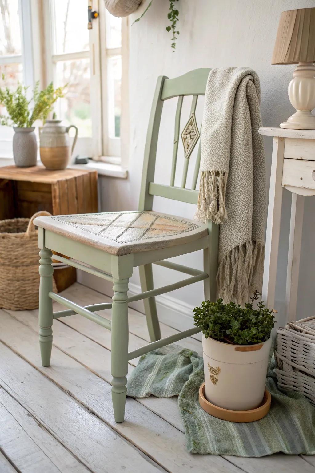 A splash of paint breathes new life into a thrifted chair, perfect for a touch of pastel charm in your kitchen.