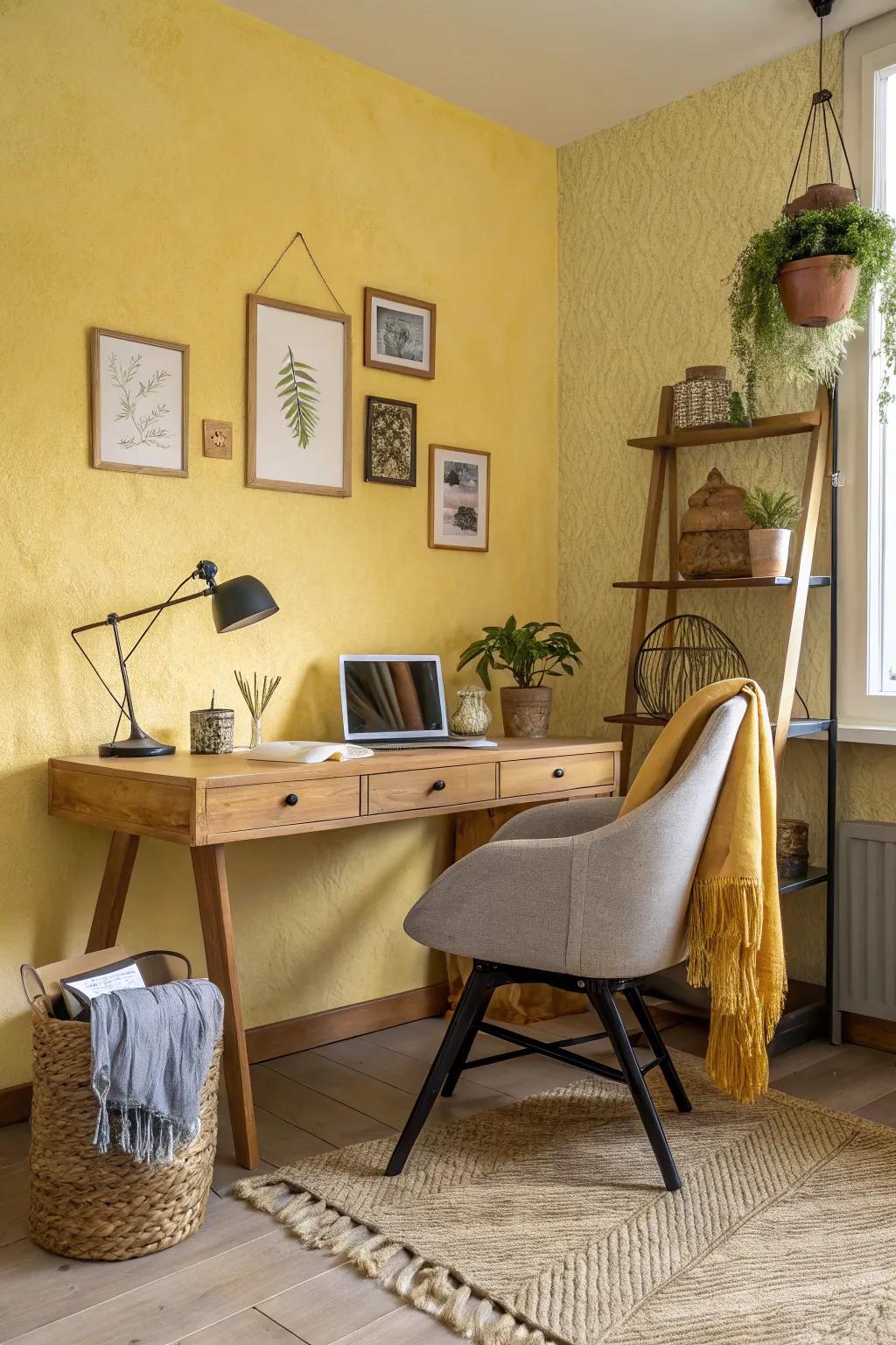 Start your workday with a touch of sunshine! Soft yellow walls can make any office feel welcoming and inspired.