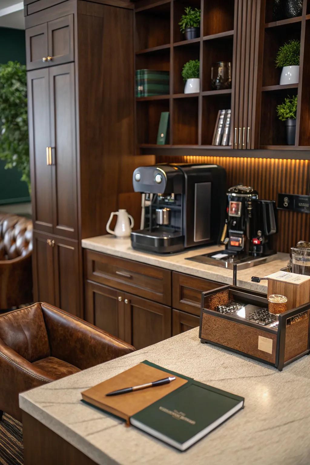 Add a touch of hospitality with a chic office coffee station.
