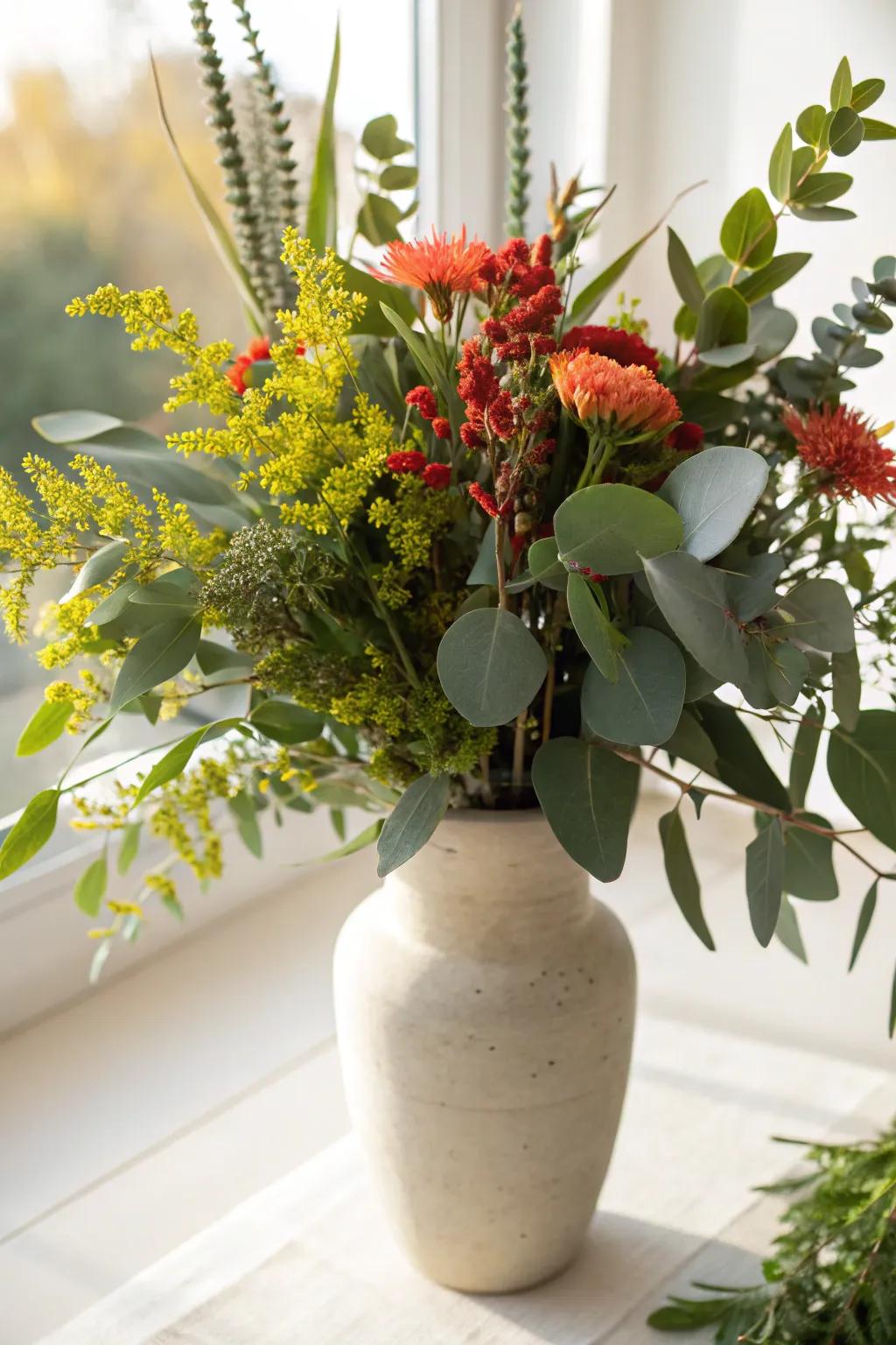 Bring nature indoors with a fragrant eucalyptus and herb bouquet.