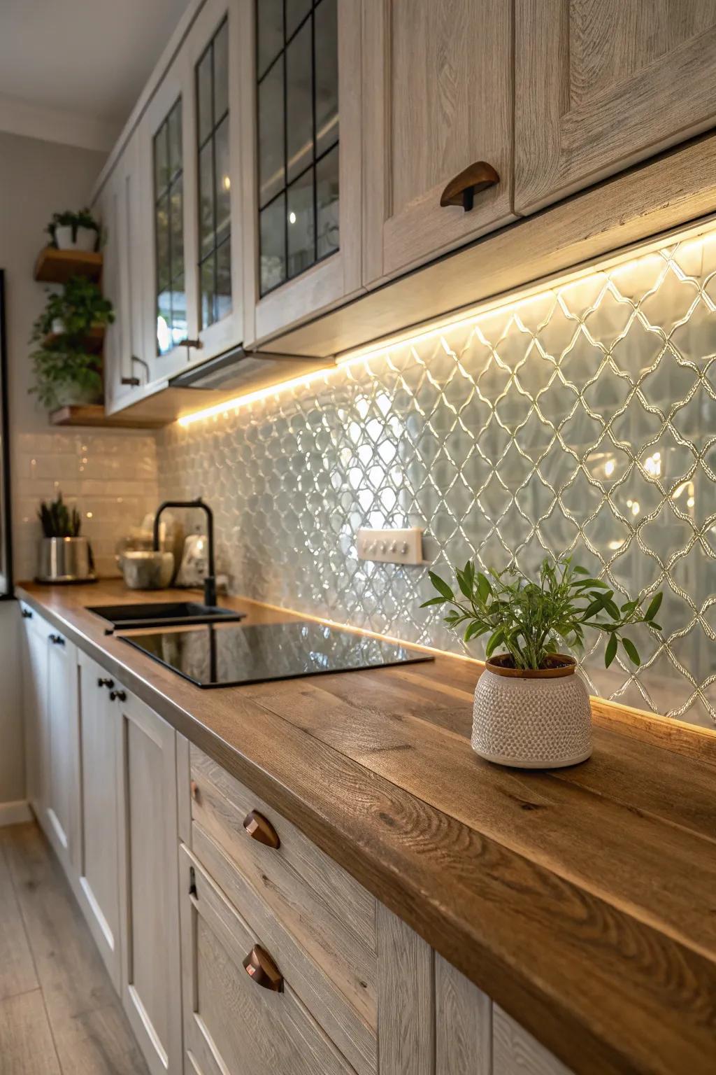 Surprise your senses with a fusion of glass and wood, where modern meets rustic warmth.