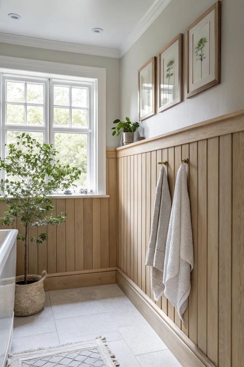 Vertical panels elevate your bathroom, creating a sense of lofty elegance.