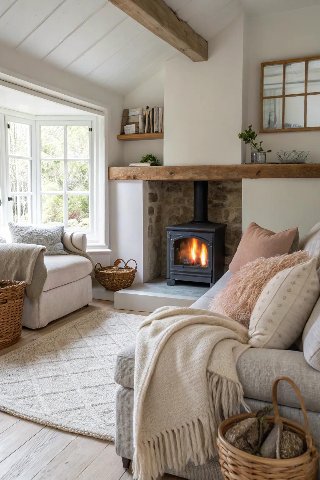 Layered cushions transform your hearth into a plush, inviting nook.