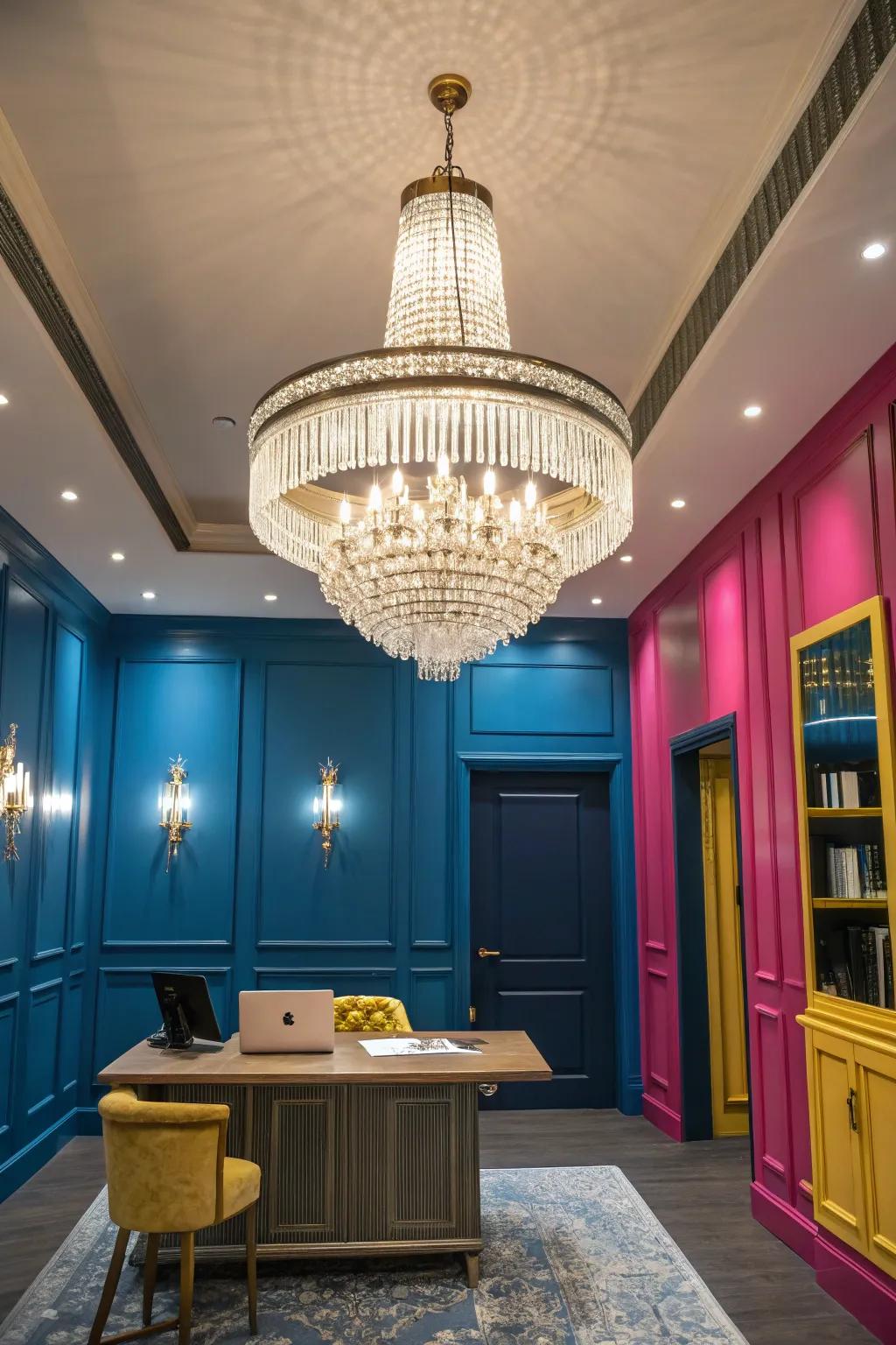 Elevate your office's ambiance with a statement chandelier that exudes sophistication and charm.