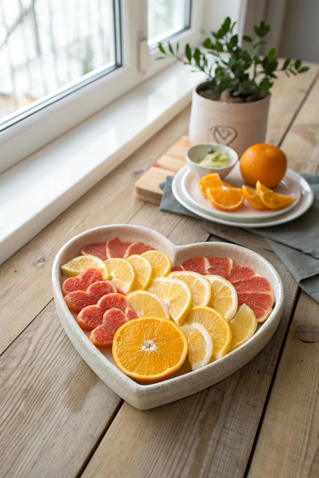 Bring sunshine to your table with this citrus delight fruit heart.