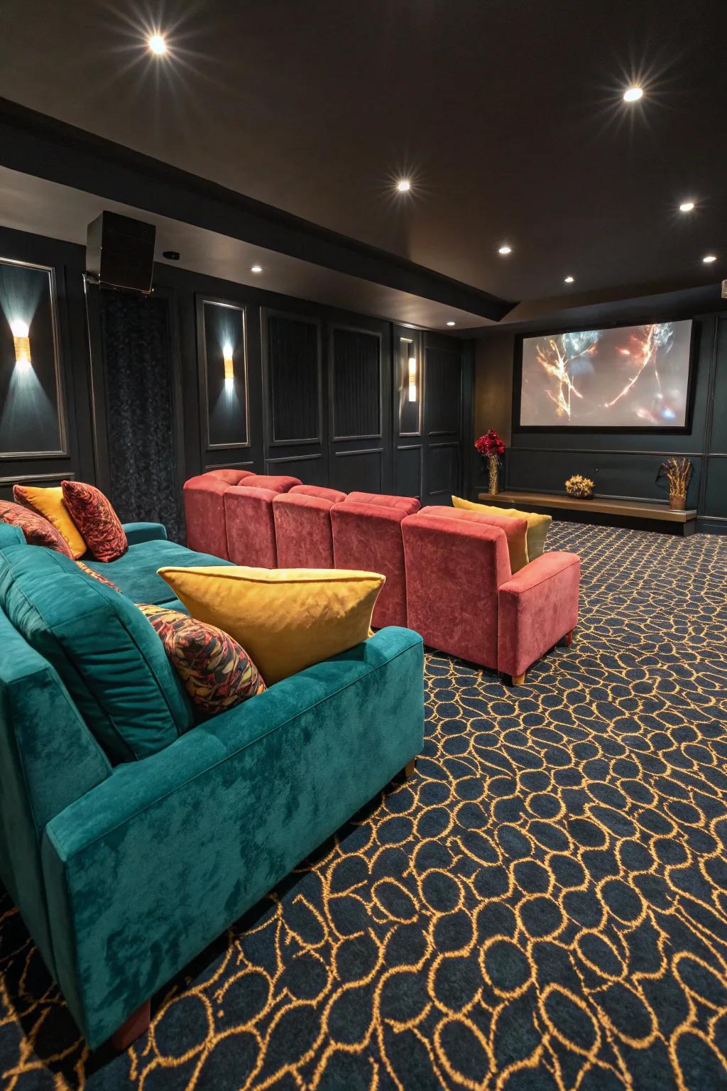 Dark tones set the stage for a true cinematic experience, letting the screen shine.