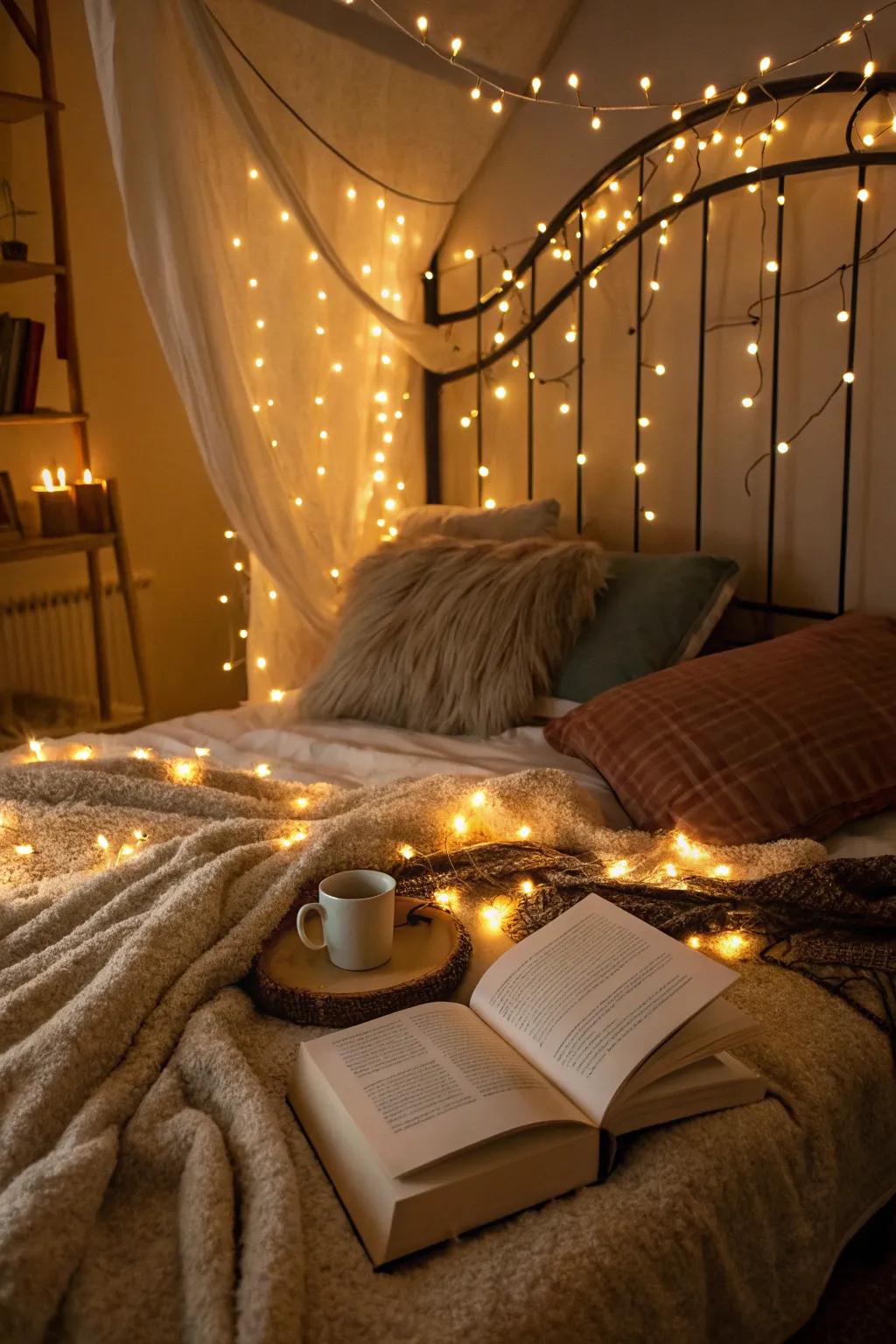 Let warm fairy lights wrap you in a cozy glow for those dreamy nights.