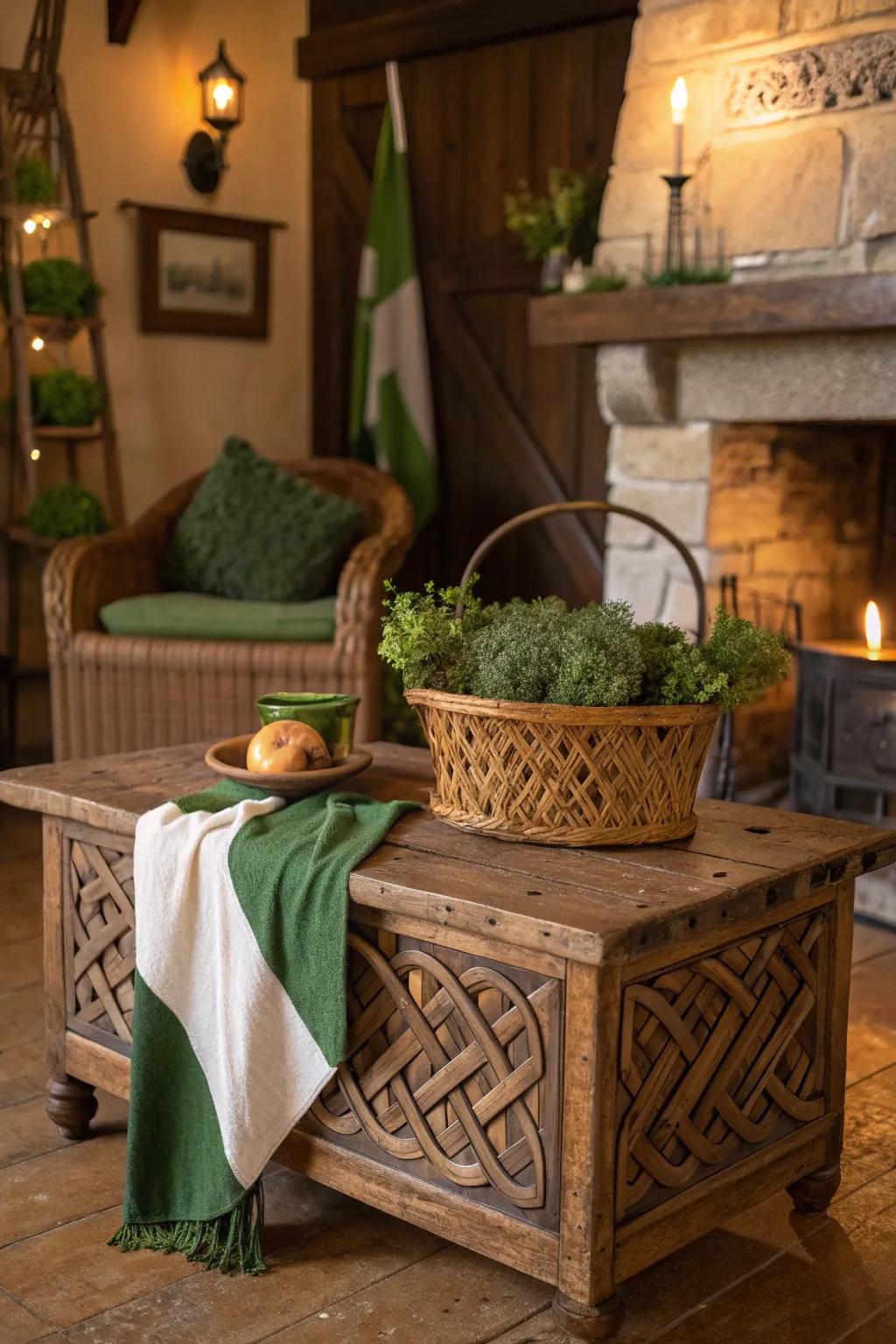 Rustic wooden furniture brings the cozy charm of an Irish cottage into your home.