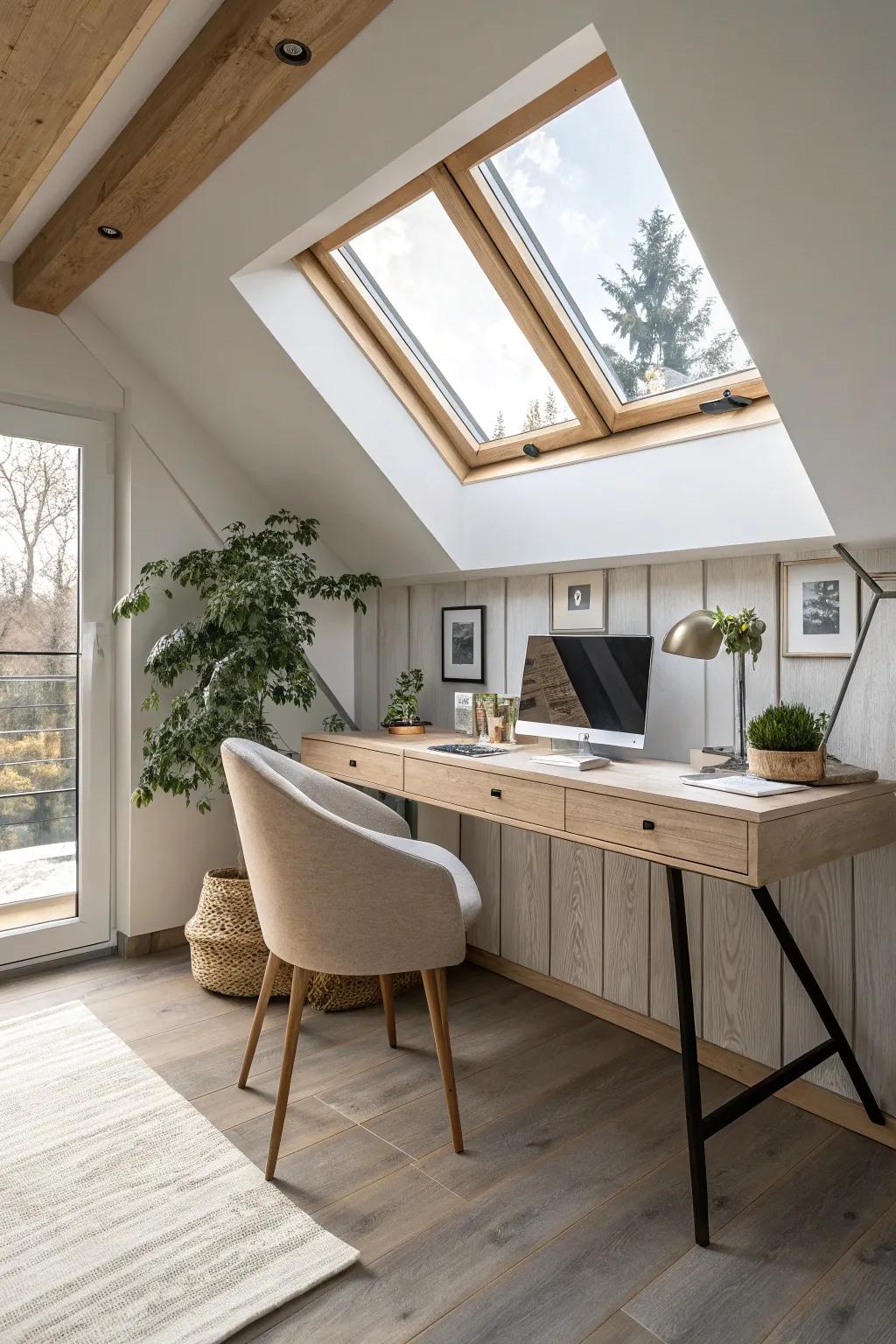 Harness the power of natural light by strategically placing your desk under skylights.