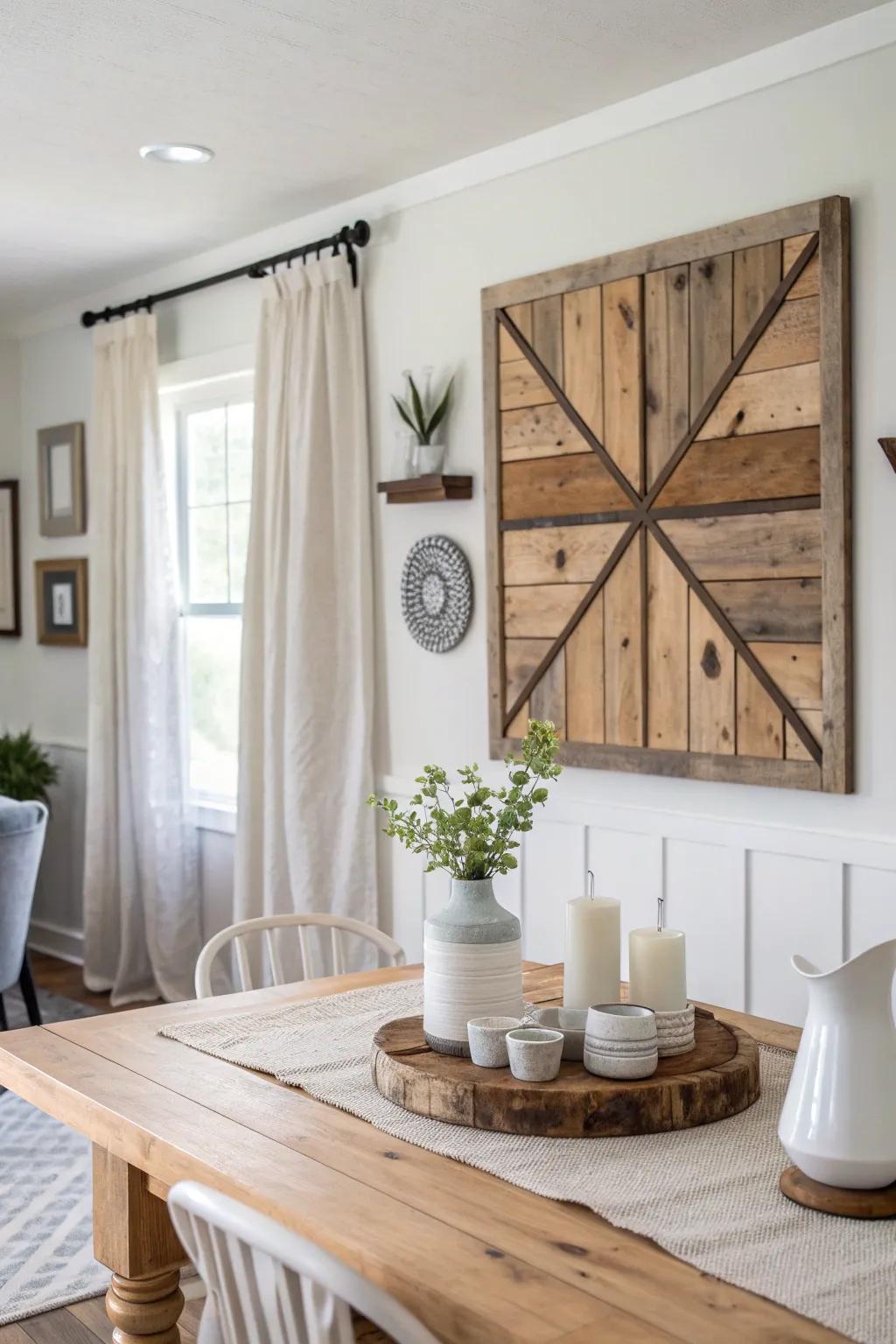 Rustic wood accents bring warmth and a sense of history to your dining space.