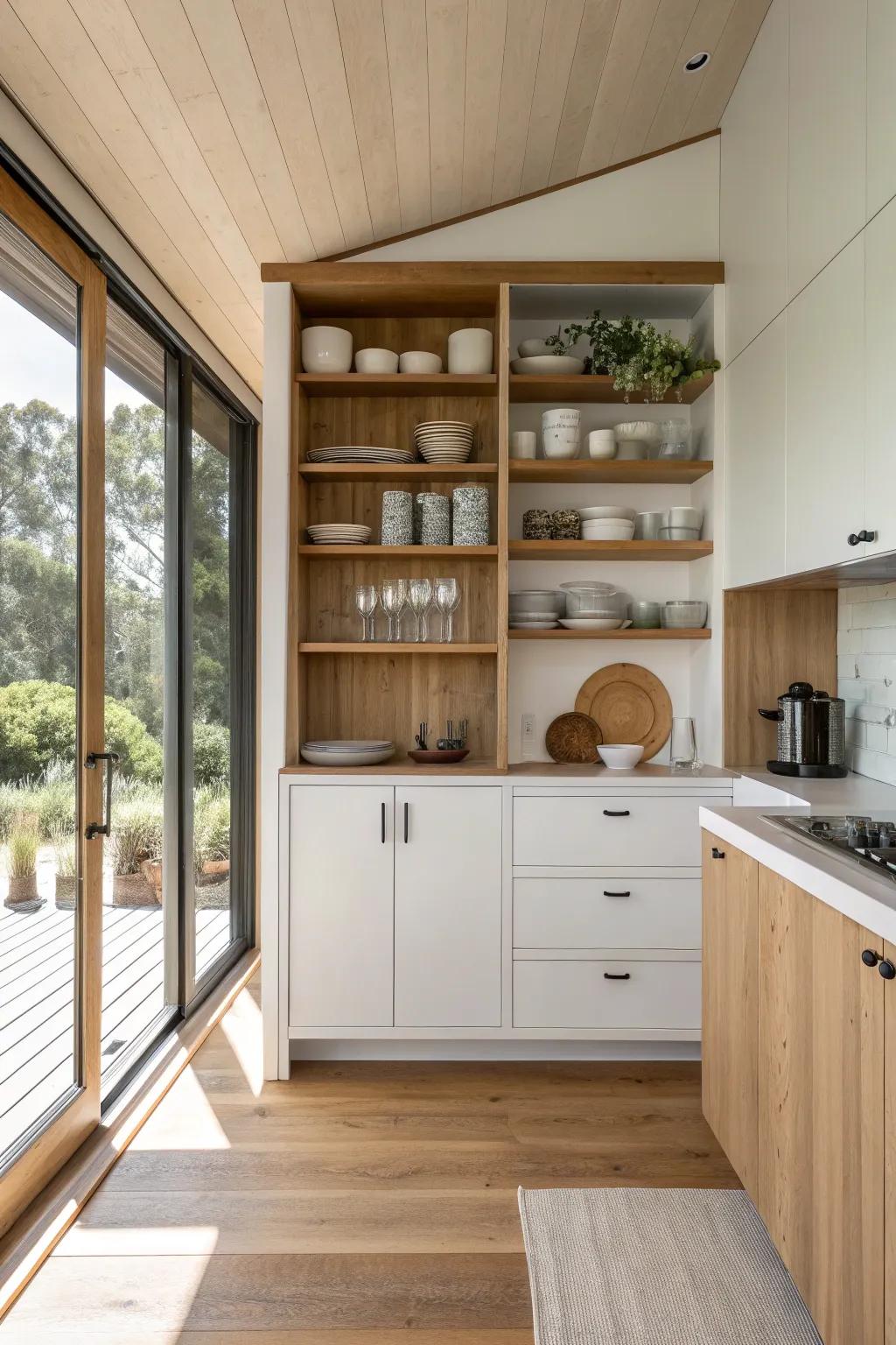 Maximize style and storage with a blend of open and closed shelving.