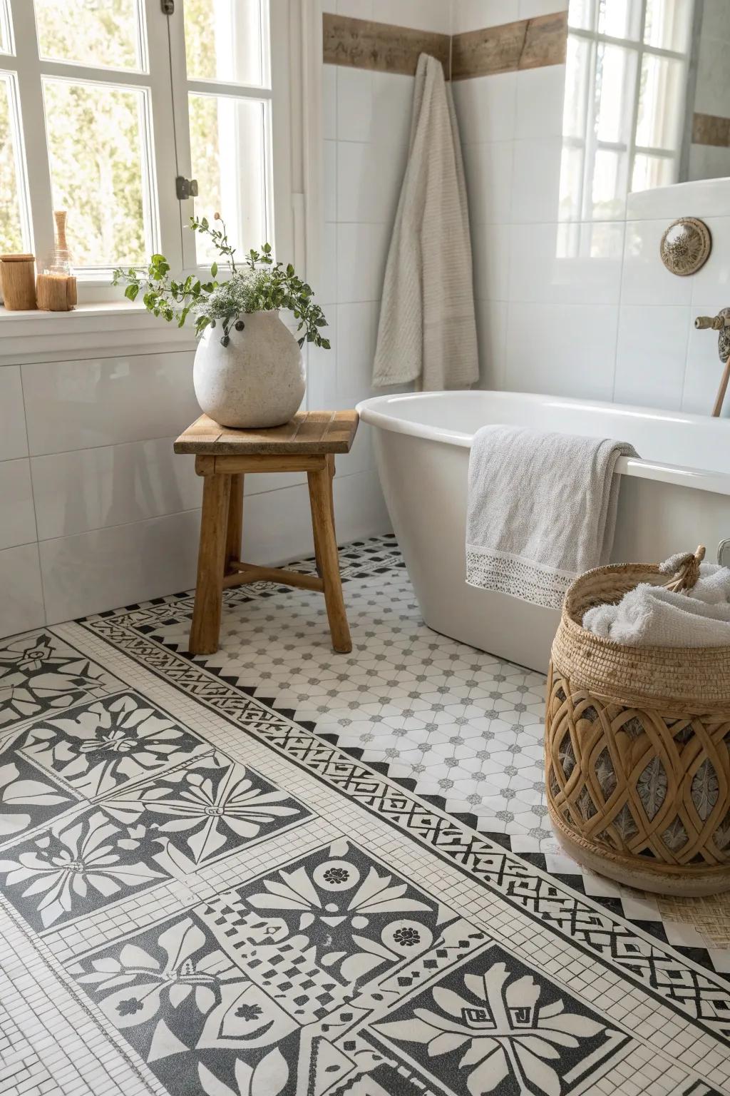 Classic black and white never goes out of style, bringing a chic and timeless feel to your bathroom. #BathroomDesign #ChicDecor