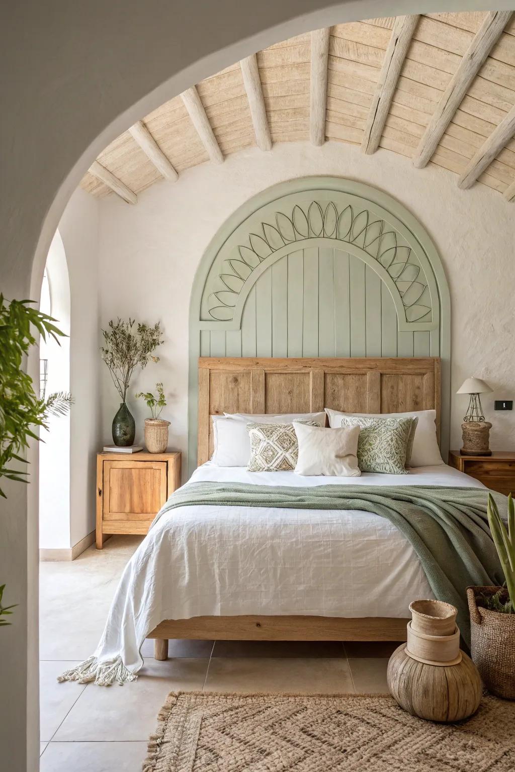 An arched painted headboard adds timeless elegance to any bedroom.