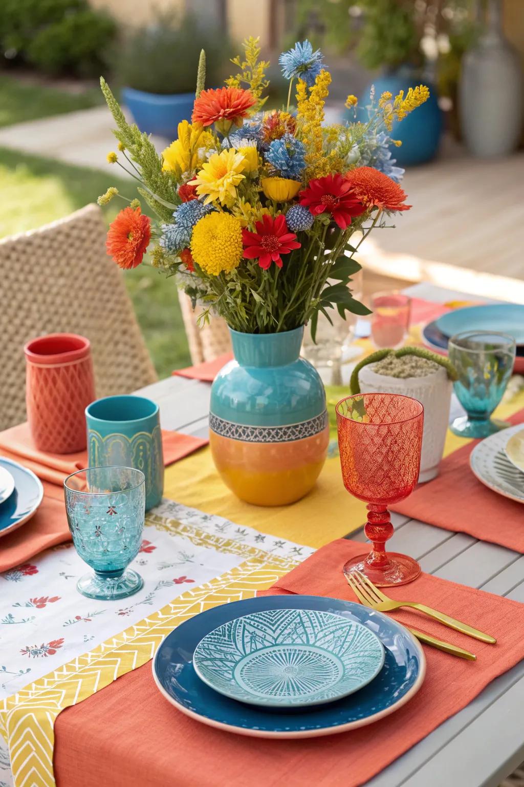 Elevate your dining experience with a summer-inspired table setting that bursts with color and life.