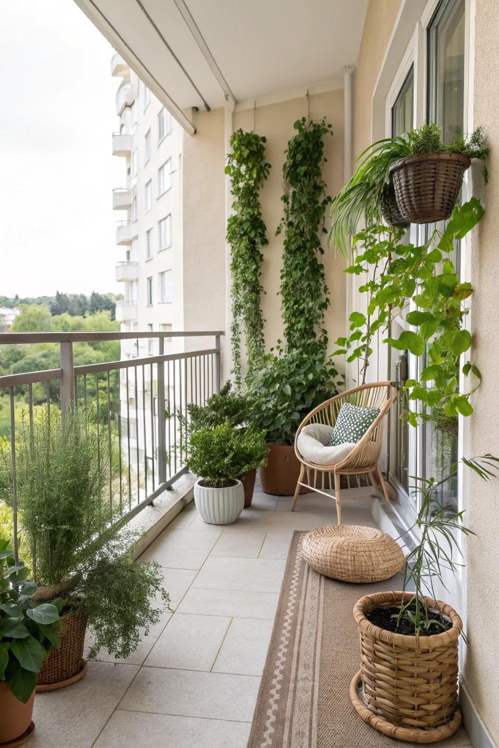 Lush greenery can turn any balcony into a peaceful escape.