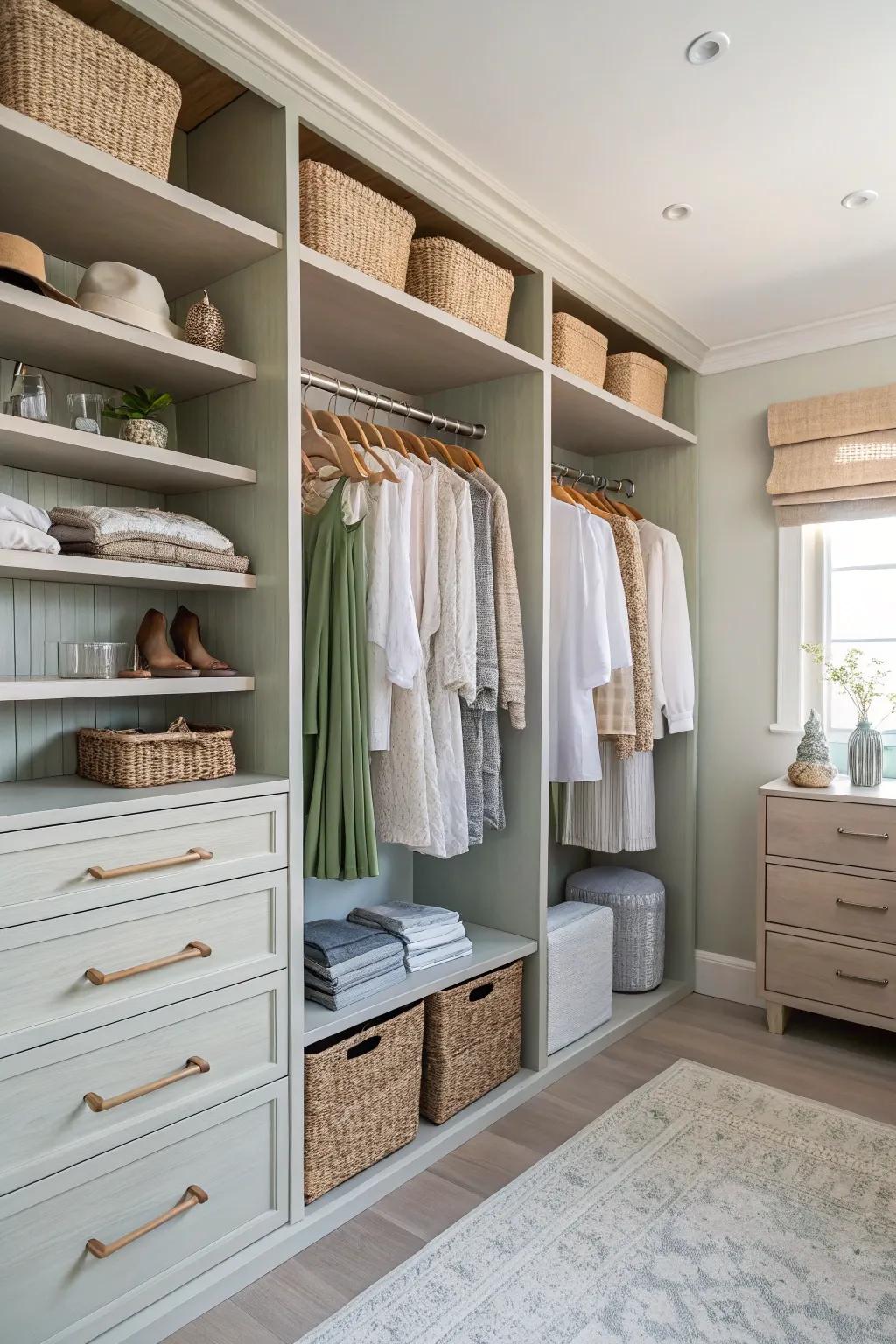 Divide and conquer your closet space with clearly defined sections for every clothing type.