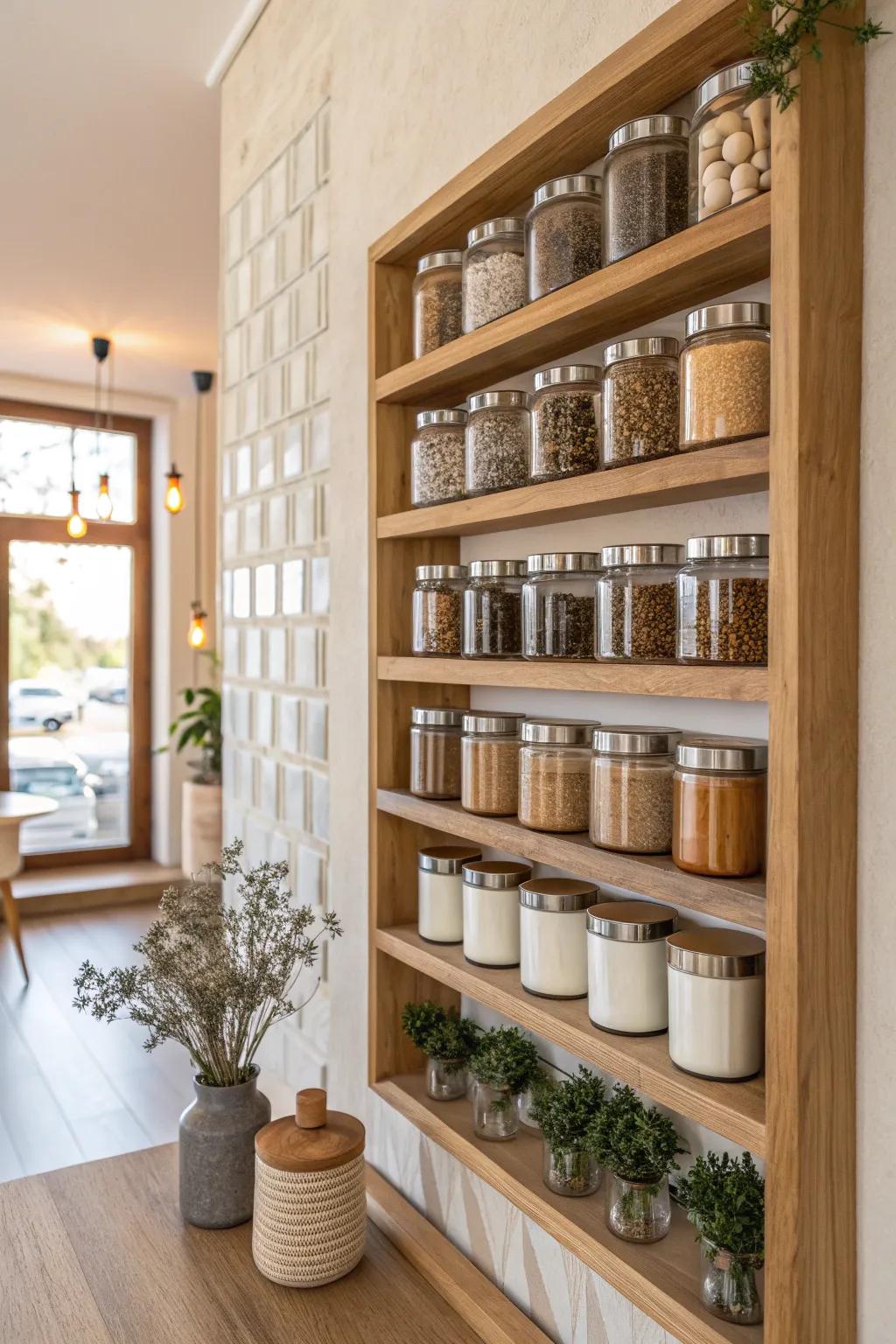 Achieve a harmonious look with uniform jars that make spice selection a breeze.