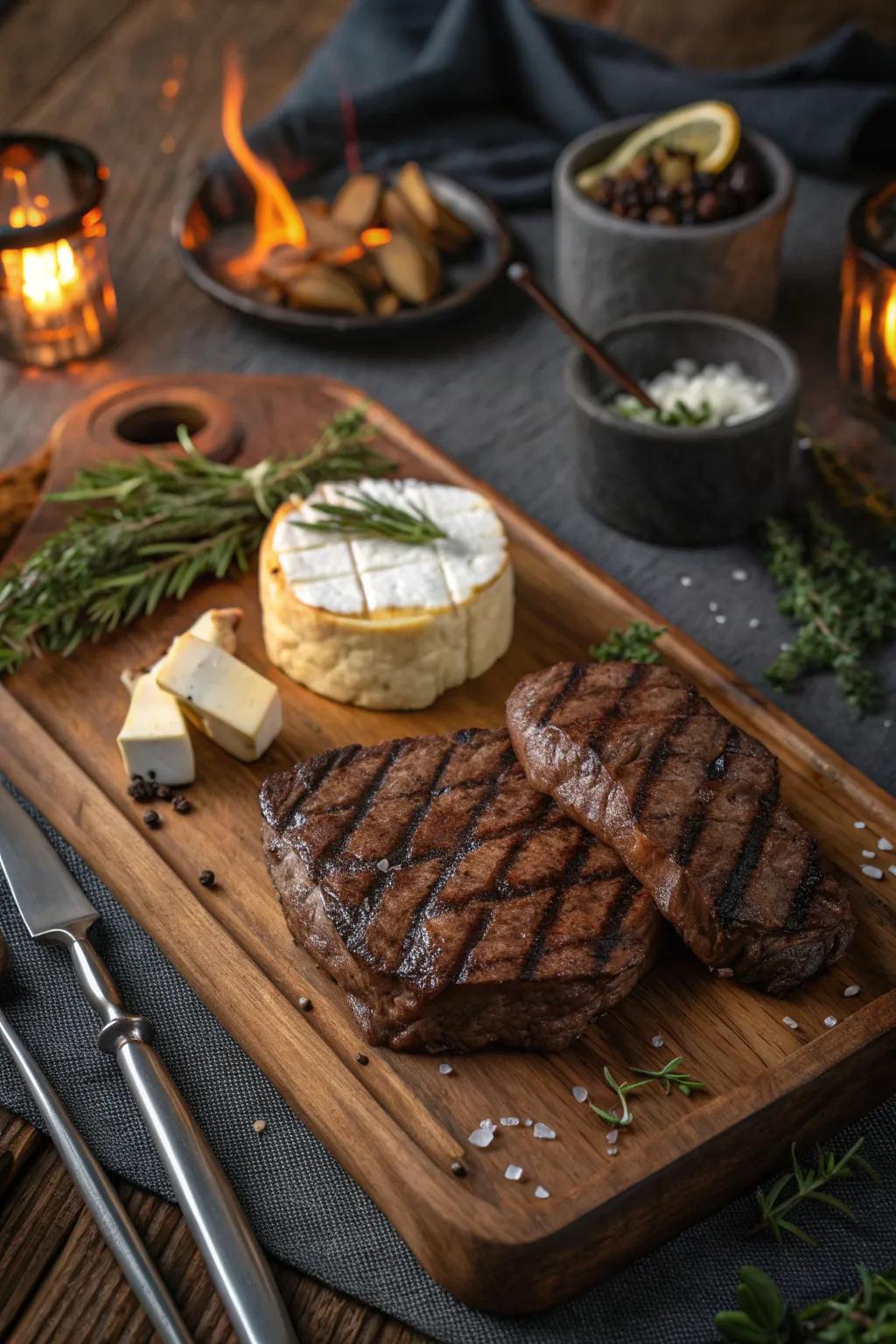 Discover the perfect harmony between savory steaks and creamy cheeses.