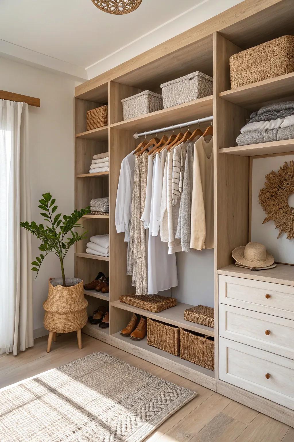 A neutral palette transforms your closet into a tranquil oasis. 🌿 #HomeDecor #ClosetGoals