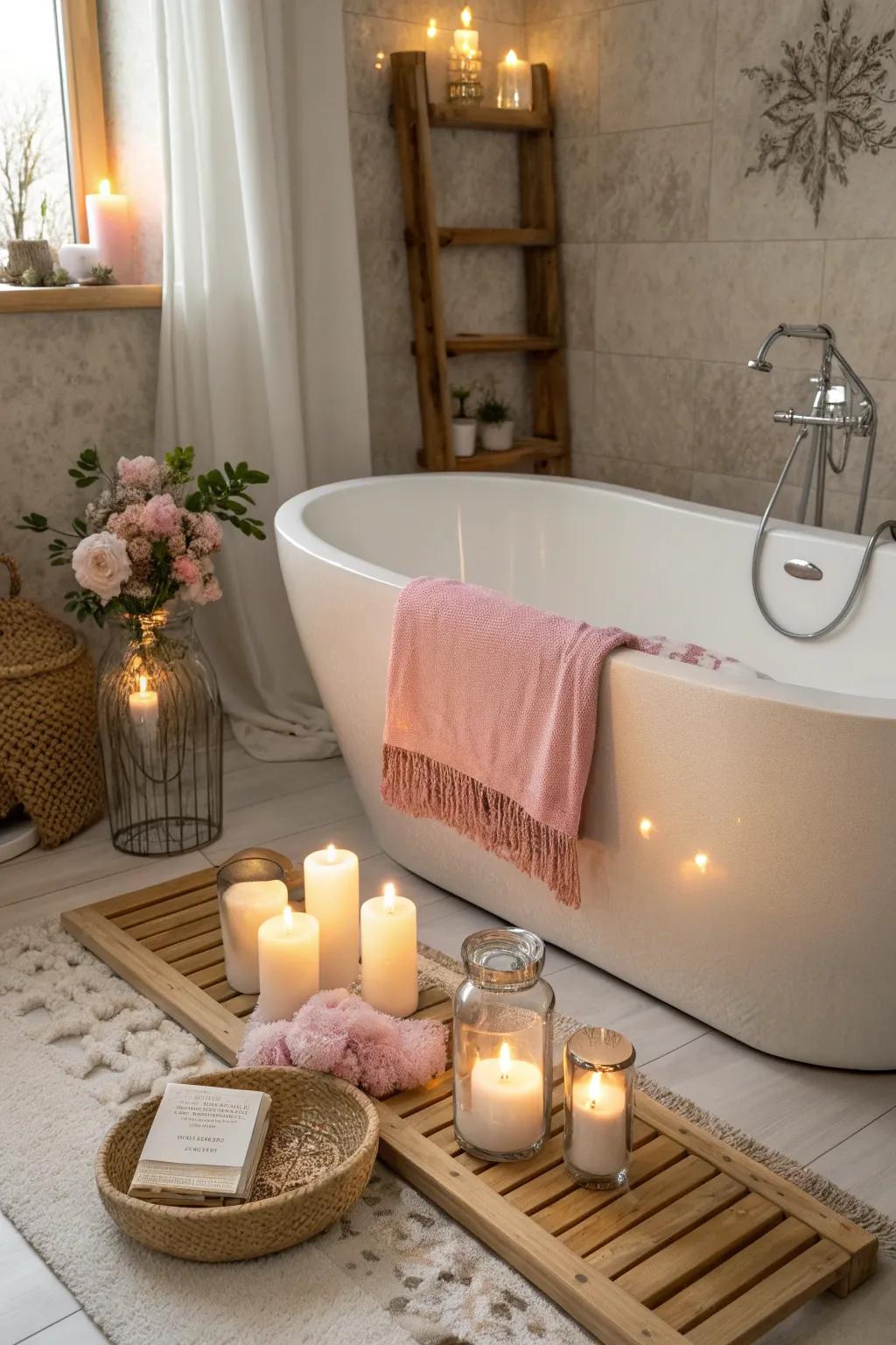 Create a spa sanctuary at home to pamper her with peace and tranquility. #HomeSpa #Relaxation