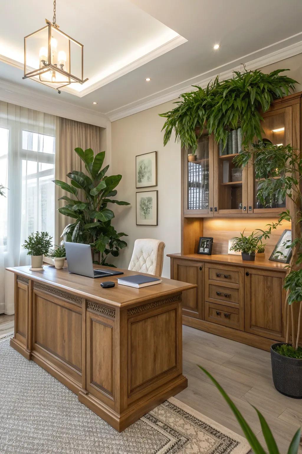 Natural elements breathe life and tranquility into your workspace. 🌿 #OfficeNature #InteriorDesign