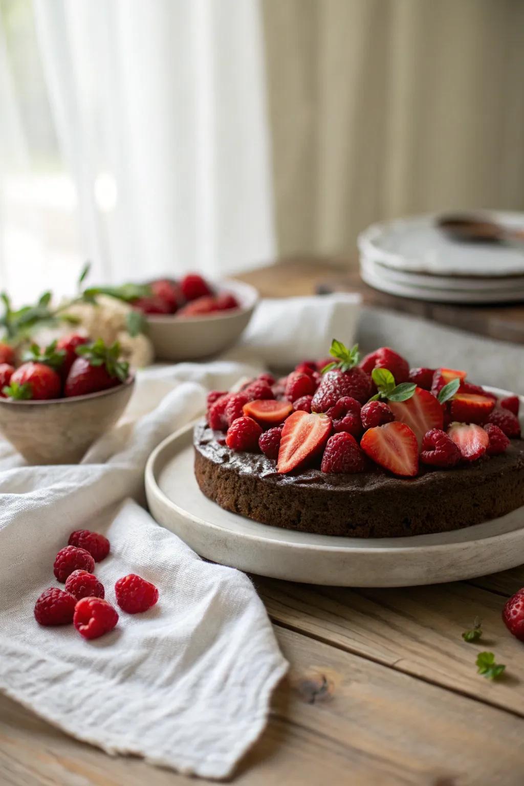 Add a refreshing twist to your chocolate sheet cake with luscious berries. #FruitTopping #BerryBeautiful 🍓
