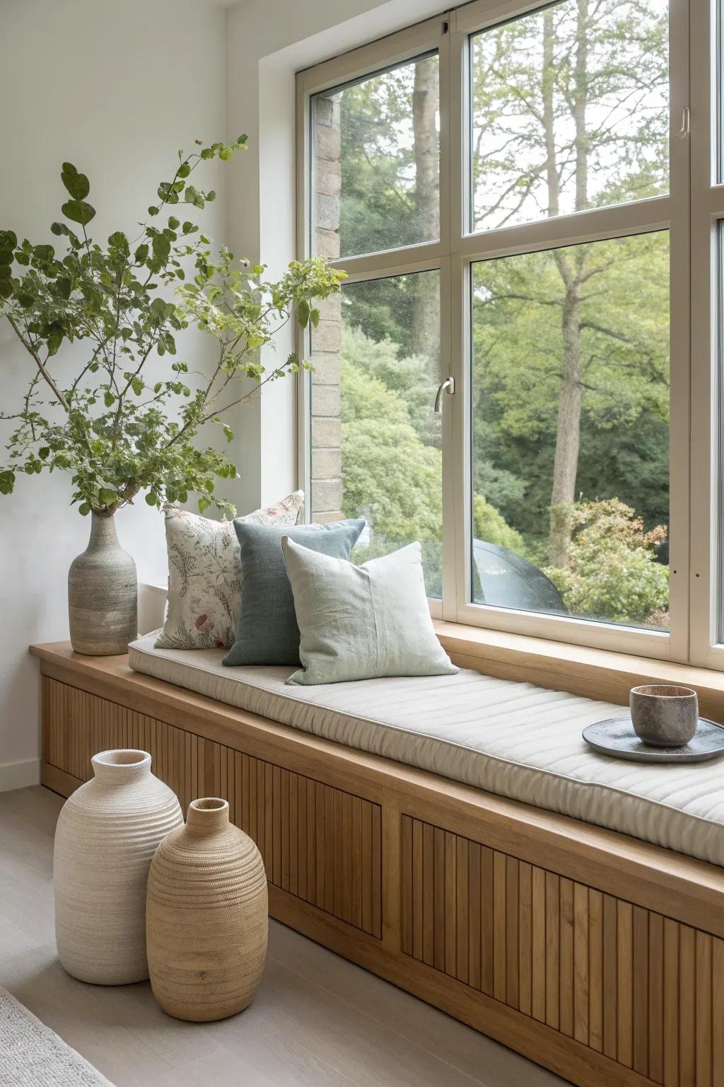 Bring the outdoors in with a window seat that frames nature beautifully. 🌿 #Relaxation #HomeDesign